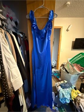 Fashion Nova Satin Cobalt Blue Maxi Dress